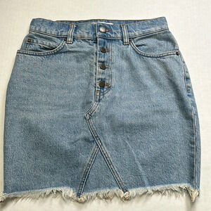 & Other Stories Women’s Size 4 Button Fly Cut Off Hem Denim Short Mini Skirt
